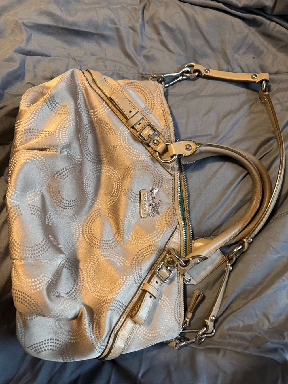 Coach Metallic Beige Shoulder Bag with Signature Pattern